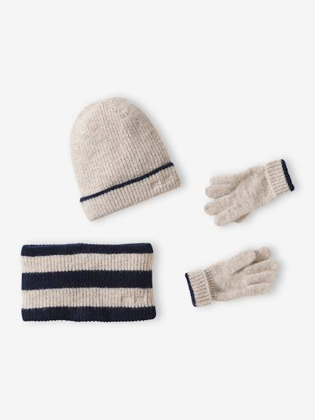 Ensemble bonnet + snood + gants 'cool kids' garçon bleu grisé - vertbaudet enfant 