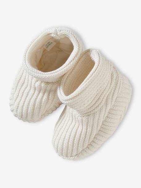 Ensemble bonnet, moufles et chaussons bébé naissance et son pochon personnalisable bleu jean+écru+rose poudré - vertbaudet enfant 