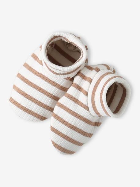 Ensemble naissance bonnet + moufles + chaussons + pochon personnalisable cappuccino - vertbaudet enfant 