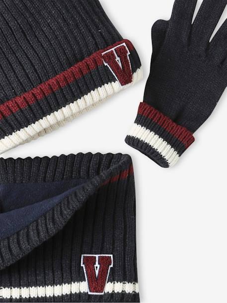Ensemble bonnet + snood + gants en maille côtelée garçon marine - vertbaudet enfant 
