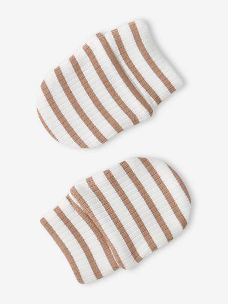 Ensemble naissance bonnet + moufles + chaussons + pochon personnalisable cappuccino - vertbaudet enfant 