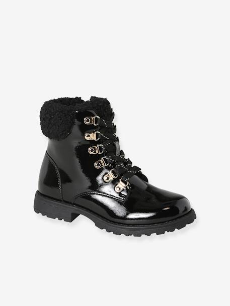 Bottine avec lacets fausse fourrure fille noir - vertbaudet enfant 