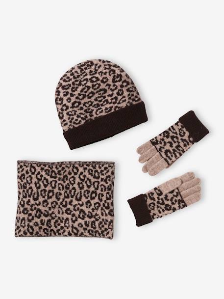 Fille-Ensemble fille léopard bonnet snood gants 