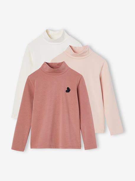Lot de 3 tee-shirts BASICS à col montant fille bois de rose+mauve - vertbaudet enfant 