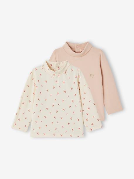 Lot de 2 t-shirts col roulé bébé marine+rose pâle - vertbaudet enfant 