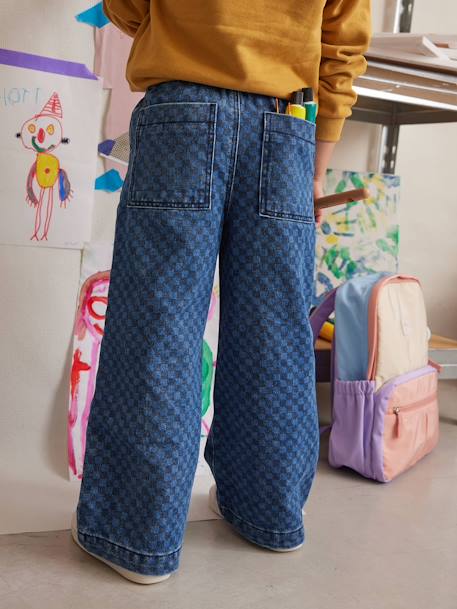 Pantalon fille large motifs fantaisie bleu foncé+bleu moyen+denim gris - vertbaudet enfant 