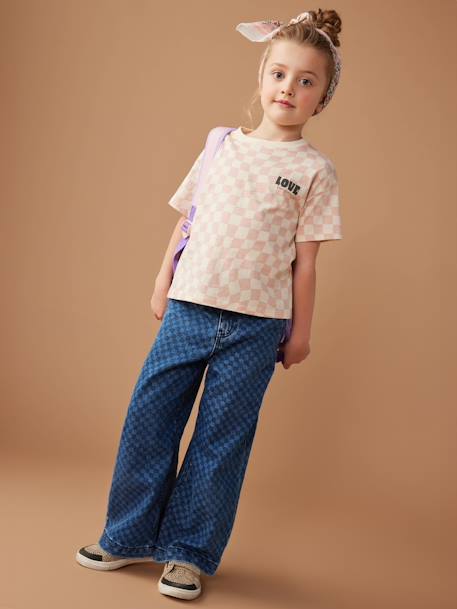 Pantalon fille large motifs fantaisie bleu foncé+bleu moyen+denim gris - vertbaudet enfant 