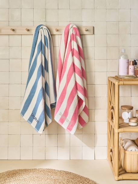 Serviette de bain rayée TRANSAT personnalisable, avec coton recyclé rayé bleu+rayé rose - vertbaudet enfant 