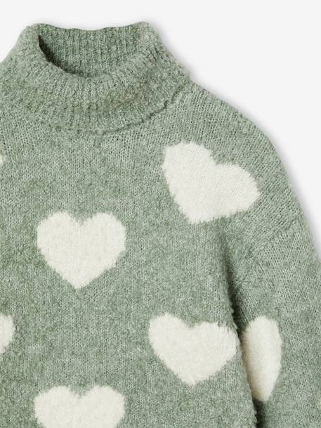 Pull fille col roulé maille mousseuse maxi motifs rose+vert de gris - vertbaudet enfant 
