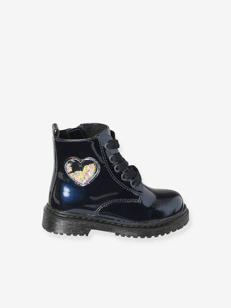 Boots coeur à lacets et zippées fille marine - vertbaudet enfant 