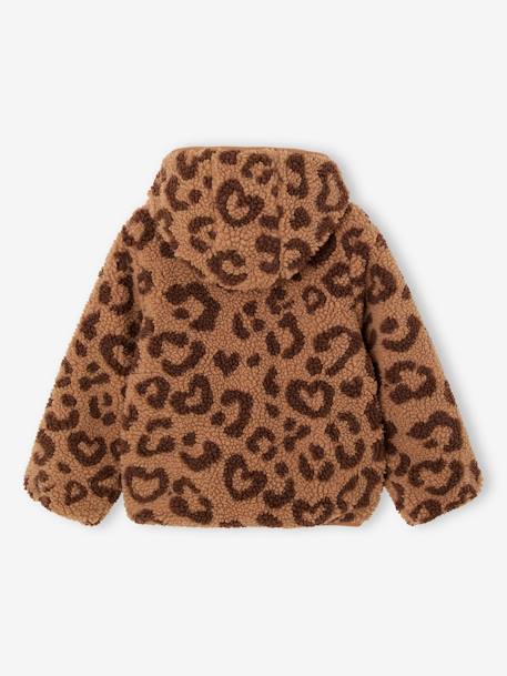 Vest met luipaardprint en capuchon van sherpa meisje bruin, bedrukt+ecru - vertbaudet enfant 