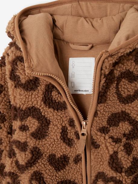 Vest met luipaardprint en capuchon van sherpa meisje bruin, bedrukt+ecru - vertbaudet enfant 