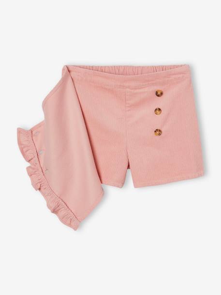 Short-rokje van ribfluweel met wikkeleffect Engels groen+groenblauw+oudroze+rood+rozen - vertbaudet enfant 