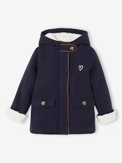 -Manteau à capuche fille drap de laine doublé sherpa
