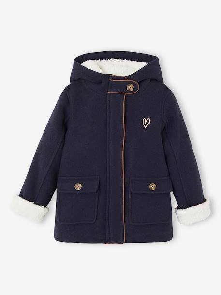 Fille-Manteau, veste-Manteau à capuche fille drap de laine doublé sherpa