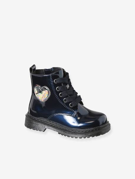 Boots coeur à lacets et zippées fille marine - vertbaudet enfant 