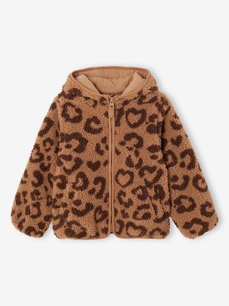 Vest met luipaardprint en capuchon van sherpa meisje bruin, bedrukt+ecru - vertbaudet enfant 