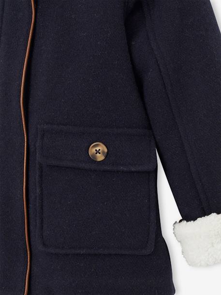 Manteau à capuche fille drap de laine doublé sherpa bordeaux+chamois+marine+vert foncé - vertbaudet enfant 