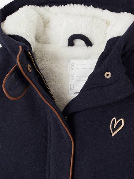 Manteau à capuche fille drap de laine doublé sherpa bordeaux+chamois+marine+vert foncé - vertbaudet enfant 