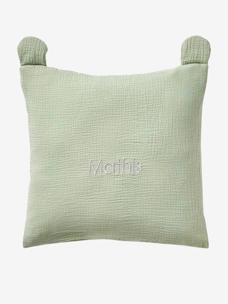 Coussin animal en gaze de coton personnalisable cannelle+rose+vert sauge - vertbaudet enfant 