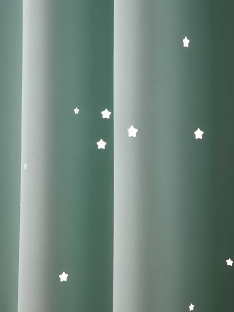 Rideau à oeillets occultant et motifs perforés MARINE+moutarde+rose poudré+vert moyen / étoiles+vert sauge - vertbaudet enfant 