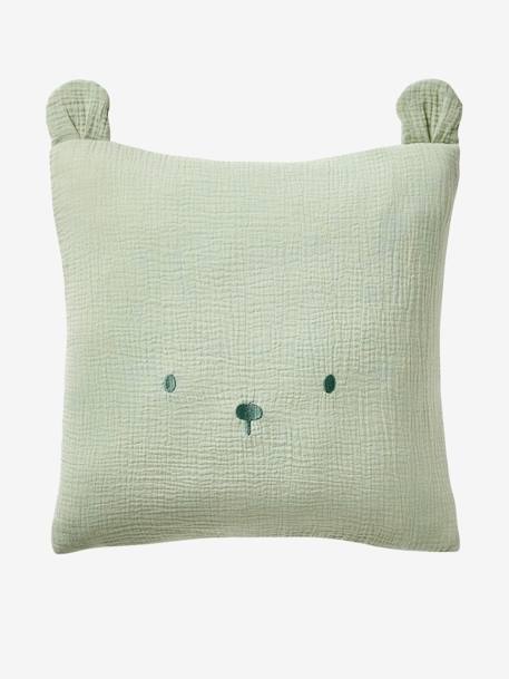 Coussin animal en gaze de coton personnalisable cannelle+rose+vert sauge - vertbaudet enfant 