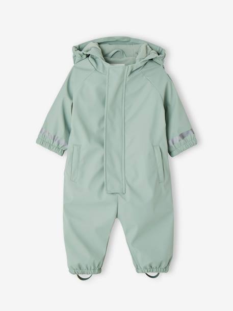 Combinaison à capuche anti-pluie bébé doublée maille polaire bleu nuit+vert sauge - vertbaudet enfant 