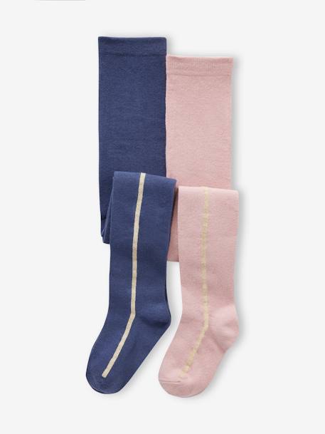Lot de 2 collants bande lurex fille gris chiné+indigo - vertbaudet enfant 