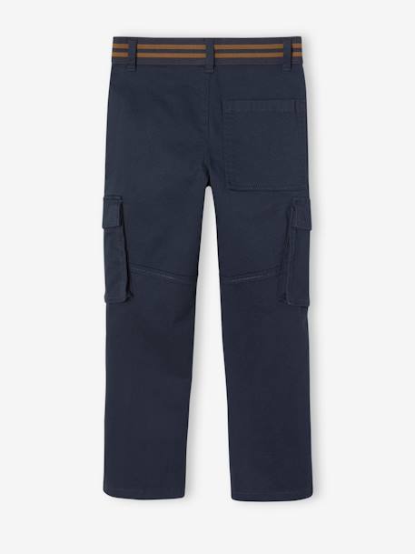 Pantalon cargo droit MorphologiK garçon tour de hanches fin bleu nuit+bronze - vertbaudet enfant 