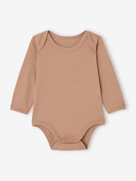 Lot 5 bodies manches longues bébé emmanchure US en coton bio beige chiné - vertbaudet enfant 