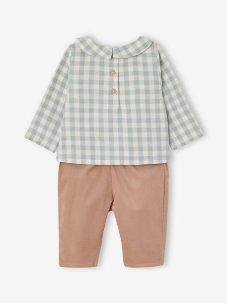 Ensemble bébé chemise body + pantalon velours + bandana vert sauge - vertbaudet enfant 