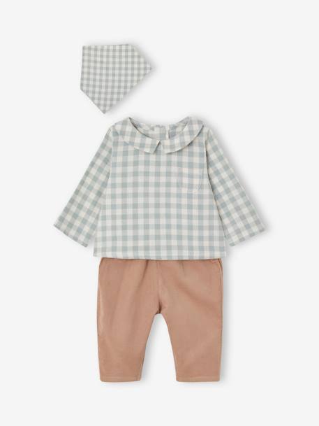 Ensemble bébé chemise body + pantalon velours + bandana vert sauge - vertbaudet enfant 
