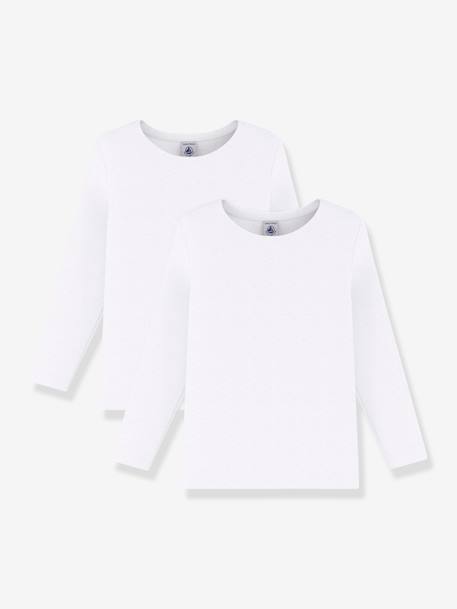 Lot de 2 tee-shirts manches longues blancs blanc - vertbaudet enfant 