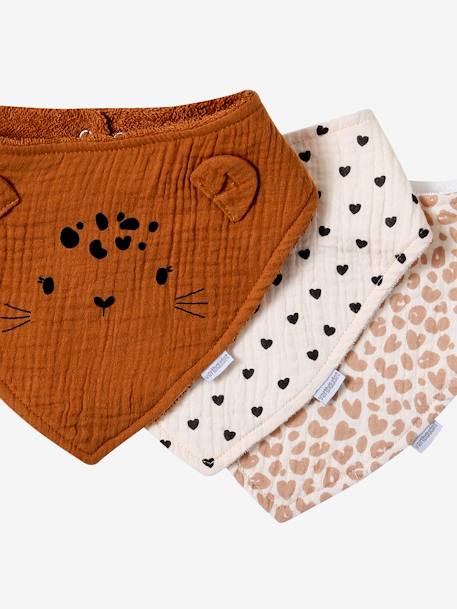 Lot 3 bavoirs bandanas en gaze de coton / éponge noisette+rose grenier - vertbaudet enfant 