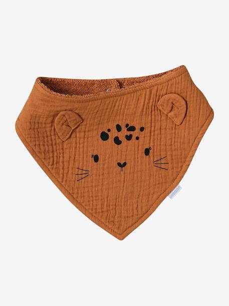 Lot 3 bavoirs bandanas en gaze de coton / éponge noisette+rose grenier - vertbaudet enfant 