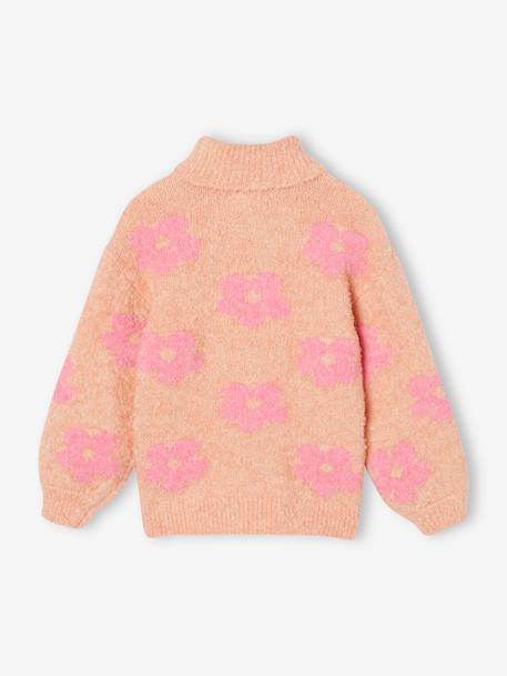 Pull fille col roulé maille mousseuse maxi motifs rose+vert de gris - vertbaudet enfant 