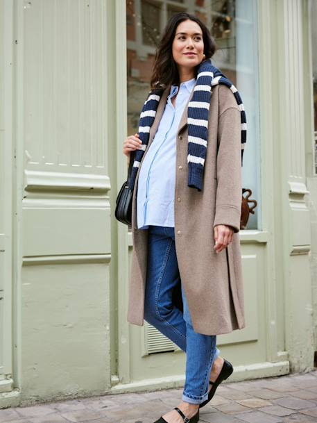 Manteau en drap de laine évolutif grossesse et post-partum noir+noisette - vertbaudet enfant 