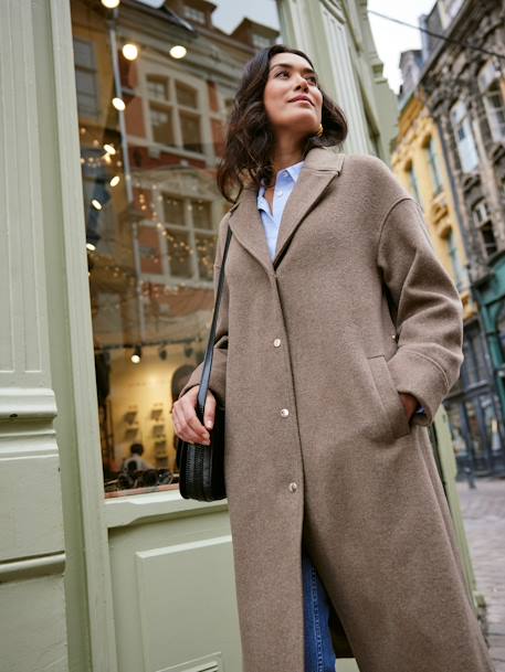 Manteau en drap de laine évolutif grossesse et post-partum noir+noisette - vertbaudet enfant 