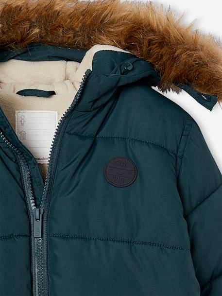 Doudoune garçon à capuche doublée polaire avec gants ou moufles BLEU+vert sapin - vertbaudet enfant 