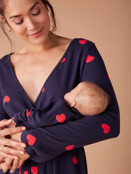 Kit Maternité 'Mon coeur' chemise de nuit grossesse + body bébé + pochon marine - vertbaudet enfant 