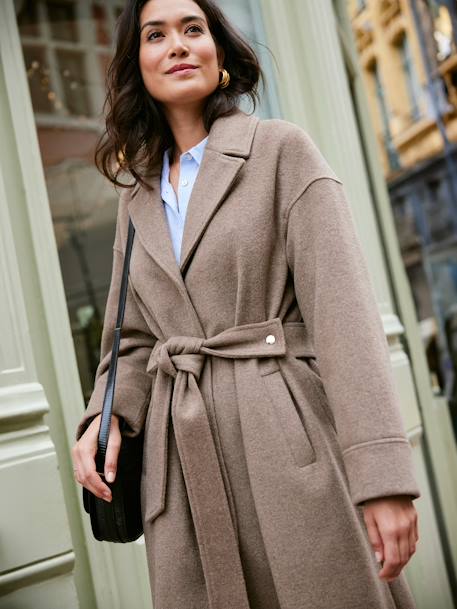 Manteau en drap de laine évolutif grossesse et post-partum noir+noisette - vertbaudet enfant 