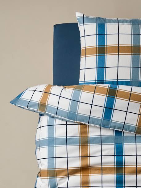 Parure housse de couette enfant et taie d'oreiller en flanelle RETRO WINTER, avec coton recyclé rayé marine - vertbaudet enfant 