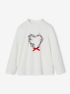 -T-shirt fille noël couronne coeur détails pailletés 