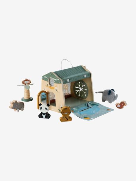 Maison d'activités des animaux Tanzanie en tissu et bois FSC® beige - vertbaudet enfant 