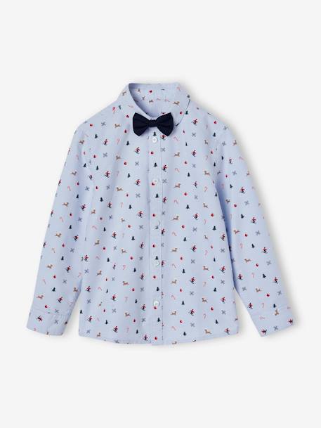Coffret cadeau chemise noël et son noeud pap' garçon bleu chambray - vertbaudet enfant 
