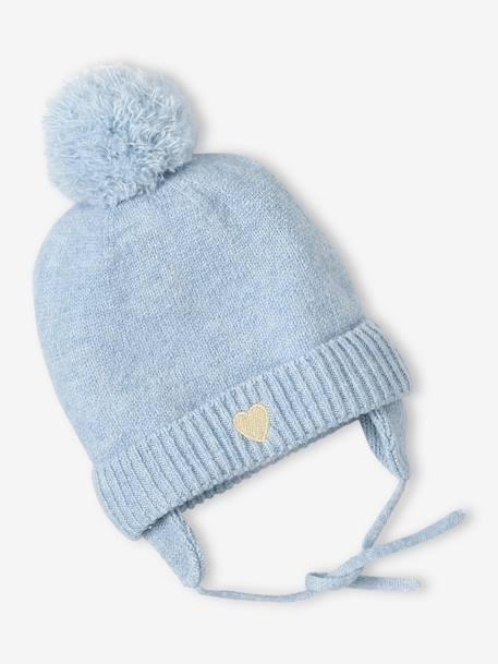 Ensemble bonnet + snood + moufles 'coeur' bébé fille bleu glacier - vertbaudet enfant 