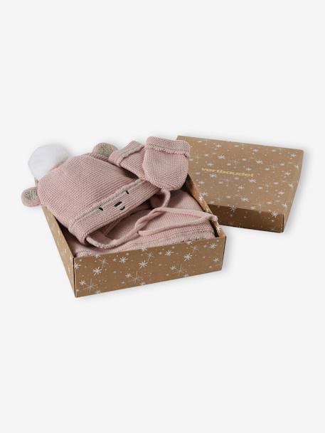 Coffret Noël bébé fille bonnet + snood + moufles rose poudré - vertbaudet enfant 