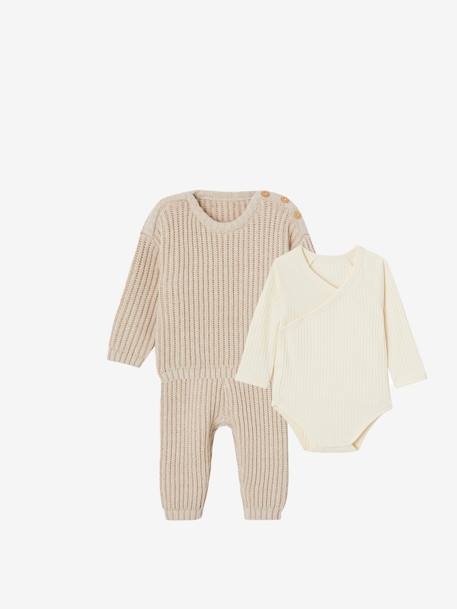 Ensemble 3 pièces mixte bébé naissance beige chiné - vertbaudet enfant 