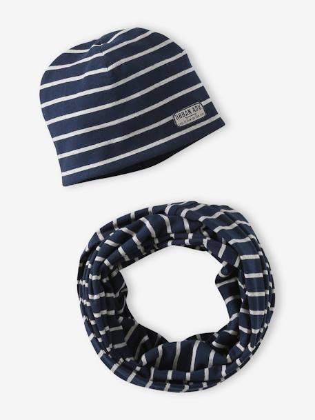 Ensemble rayé garçon bonnet + snood marine - vertbaudet enfant 