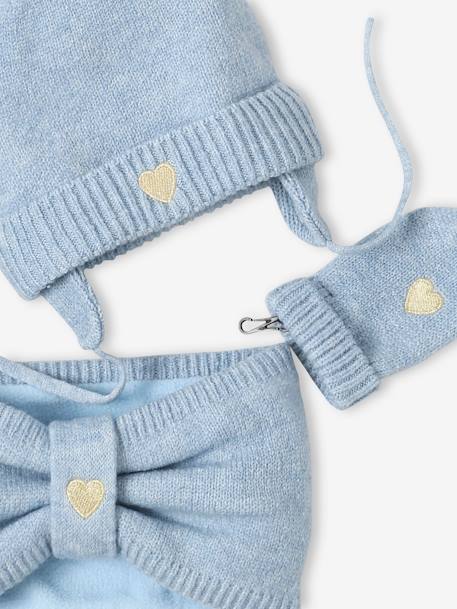 Ensemble bonnet + snood + moufles 'coeur' bébé fille bleu glacier - vertbaudet enfant 